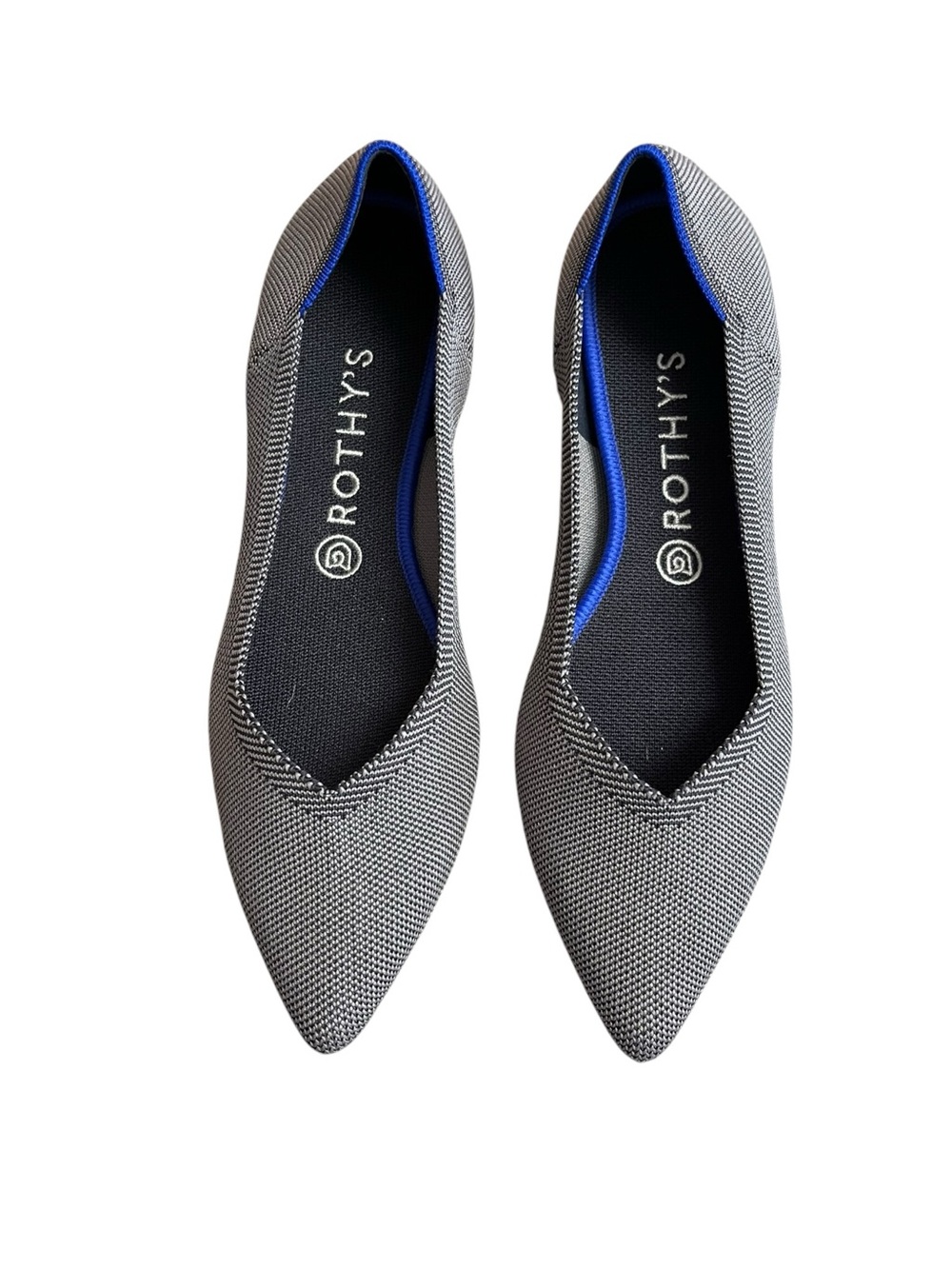 Rothy’s The Point Flats Cloud Grey Blue Trim Women’s 10 Washable Knit Shoes